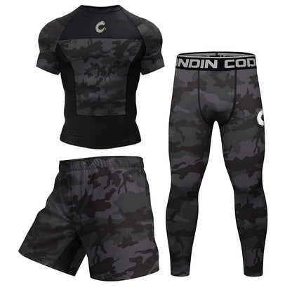 Apex Ritual – 黒 ノーギ BJJ 柔術 Tシャツ & MMA ショーツセット – ラッシュガード & コンプレッションウェア