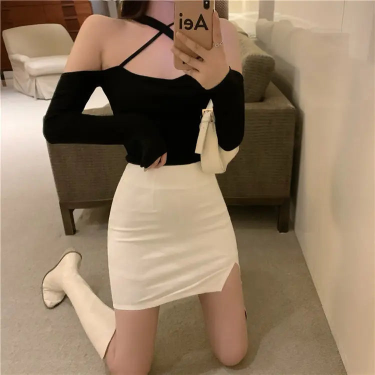 Hot Girls In Sexy Mini Women Skirts Short with Side Slit Hip Wrap Chic and Elegant Woman Skirt Korean Style Fashion High Waist