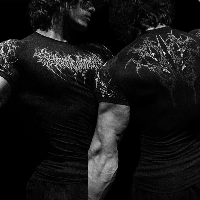 Breathedivinity Men's T-shirt - American Dark Style, Fitness and Sports Wear, Quick-Drying, Breathable, Compression Short Sleeve