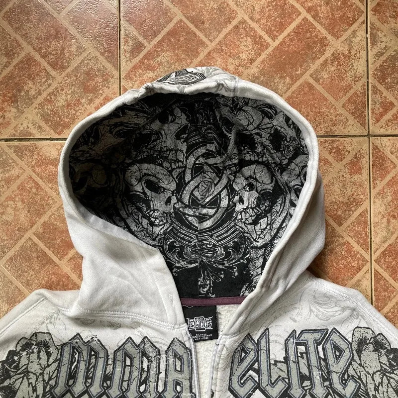 American Vintage Oversized Skull Graphic Zipper Hoodie Men Y2K Harajuku Hip - APEX RITUAL men's hoodies & sweatshirts