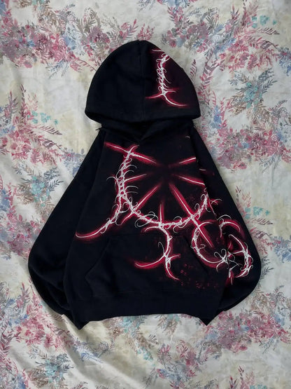 Women's Gothic Minimalist Graffiti Zip-Up Hoodie