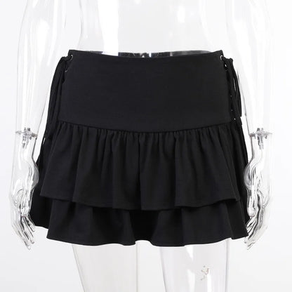 FICHOR Streetwear Mall Goth Skirt Women Harajuku Y2k E-girl High Waist Bandage Mini Skirt Dark Gothic Punk Emo Alt Club Wear