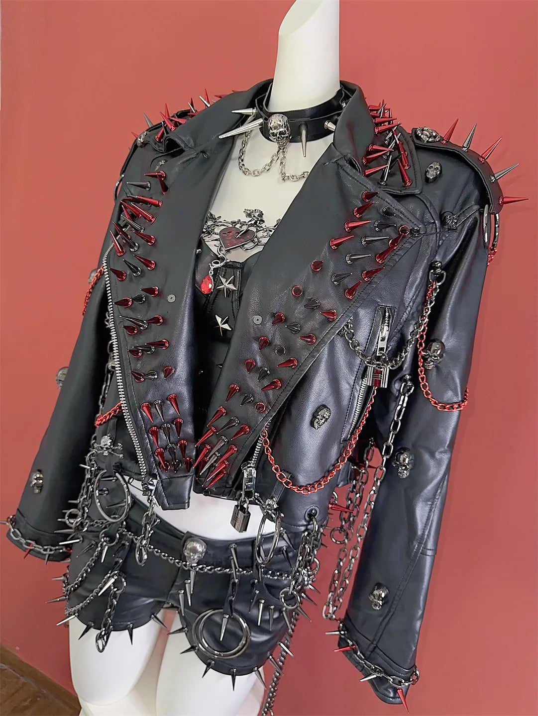 Women's Y2K Rivet Chain PU Leather Jacket