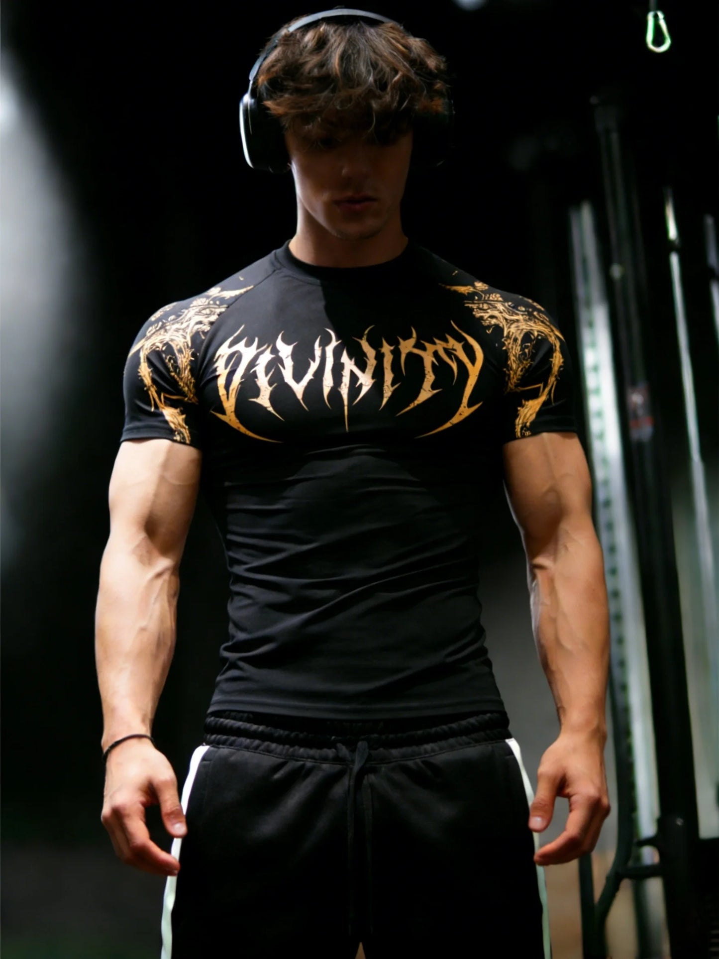 Men'S Athletic Fitness T-Shirt, Summer Quick-Dry Compression Shirt, Stylish Gothic Print Men'S Sports Top