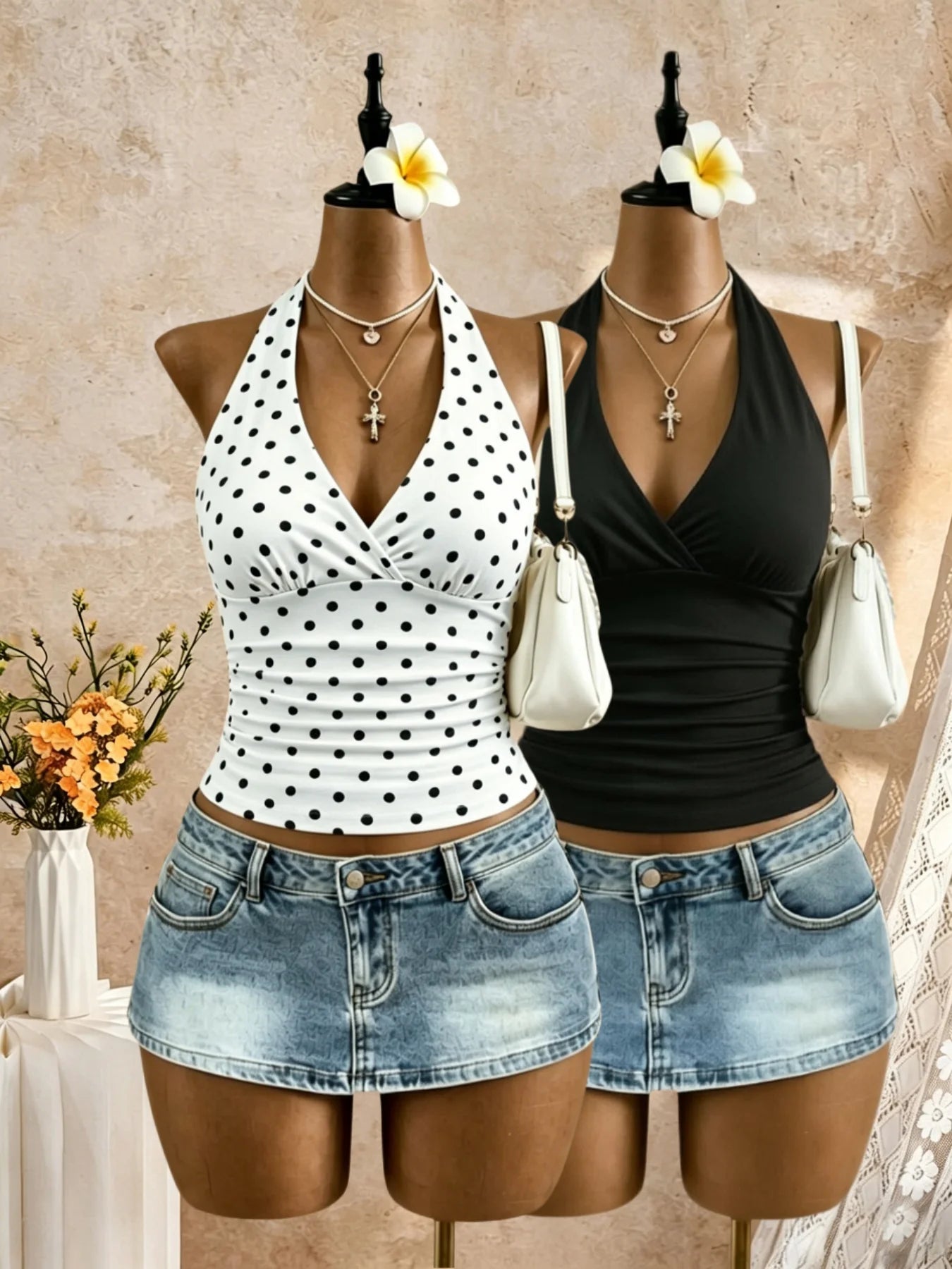 Women's Y2K Ruched Halter Crop Top