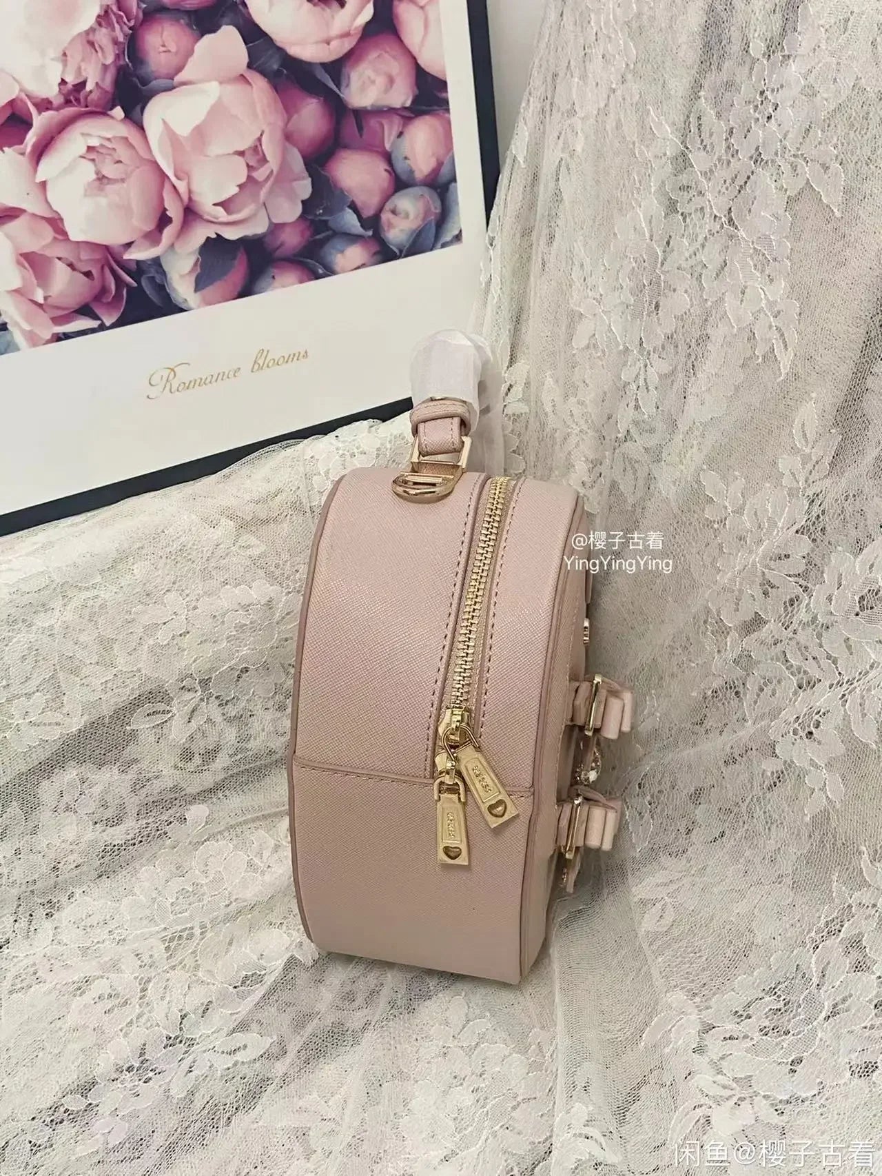 Japanese Style Liz Bag Mine Lolita Love Rhinestone Bow Crossbody Handbag Women Girls Sweet Heart Shaped Pink Pu Shoulder Bag