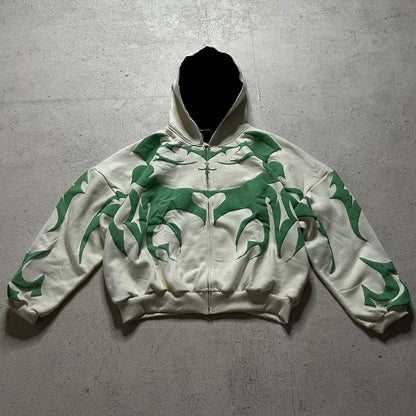 Punk High Street Fashion Destructive Style Zipper Hoodie Men Multi Pocket Embroidered Whisker Design Casual Sweatshirt Autumn
