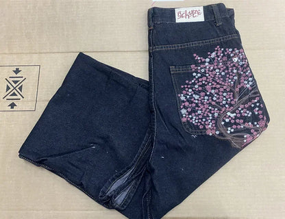 2026 Hip-hop gold coin jeans Y2K retro low waist wide leg zipper pants y2k clothing men's fashion embroidered loose jeans