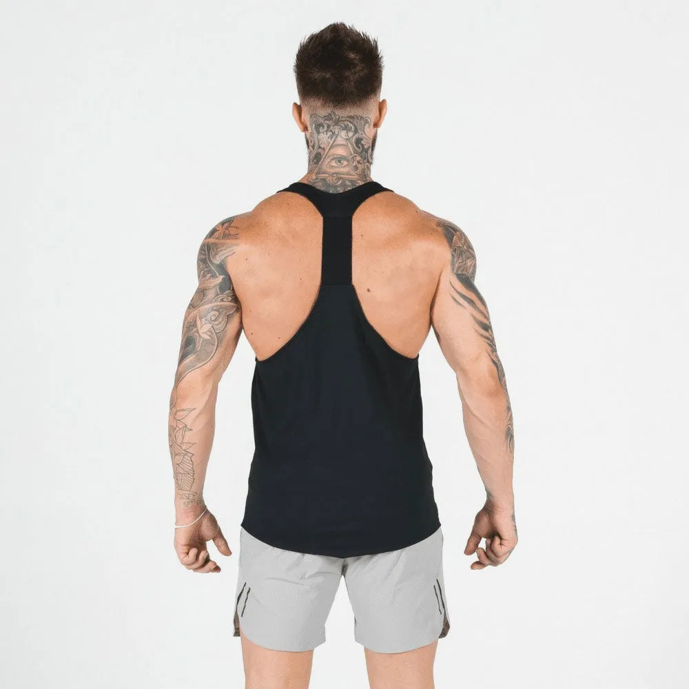Men’s Gym Stringer Tank Top – Muscle Fit Sleeveless Workout Shirt, Deep Scoop Neck Racerback for Bodybuilding & Training