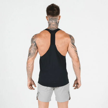 Men’s Gym Stringer Tank Top – Muscle Fit Sleeveless Workout Shirt, Deep Scoop Neck Racerback for Bodybuilding & Training