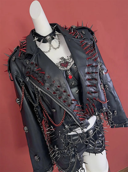 Women's Y2K Rivet Chain PU Leather Jacket