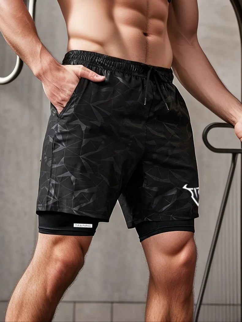 2 in 1 Sports Shorts Men Quick Dry Swim  Short Sweatpants Man Gym Training Fitness Jogging Outdoor Running Sportwear Male