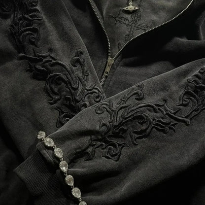 Men's Hoodie Harajuku Y2K Vine Embroidered High Street Washed Black Gray Sweatshirt Gothic Casual Streetwear Loose Fit Man New