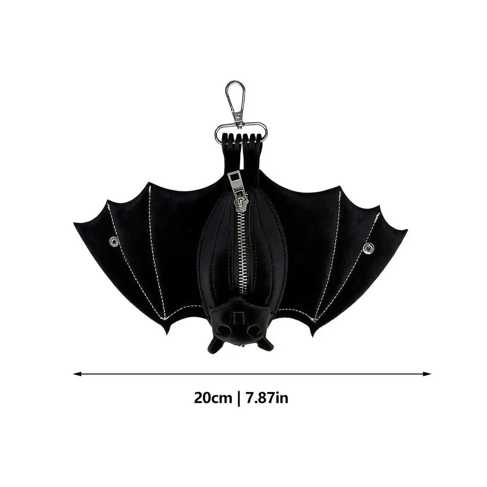 Coin Purse PU Leather Bat Gothic Bag Keychain Change Purse with Foldable Wings for Outdoor Shopping Travel Work School Events