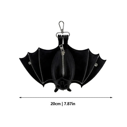 Coin Purse PU Leather Bat Gothic Bag Keychain Change Purse with Foldable Wings for Outdoor Shopping Travel Work School Events