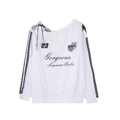 Spring and winter new American oblique shoulder long sleeve printed letter hoodie loose casual spice girls shirt T-shirt women