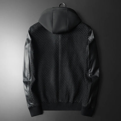 Minglu Autumn Winter Goatskin Men's Jackets High Quality Solid Color Hooded Genune Leather Male Coats Zipper Casual Man Overcoat