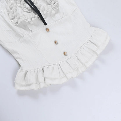 Women Blouses Trim Off Shoulder Halter Tops Mall Gothic Ruched Bow Tanks Top Fairycore Teachwear Summer Vests