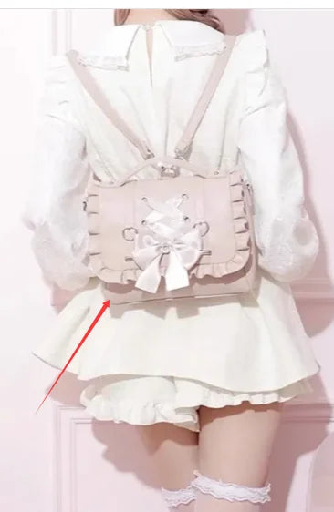 Japanese Style Liz Bag Mine Lolita Love Rhinestone Bow Crossbody Handbag Women Girls Sweet Heart Shaped Pink Pu Shoulder Bag