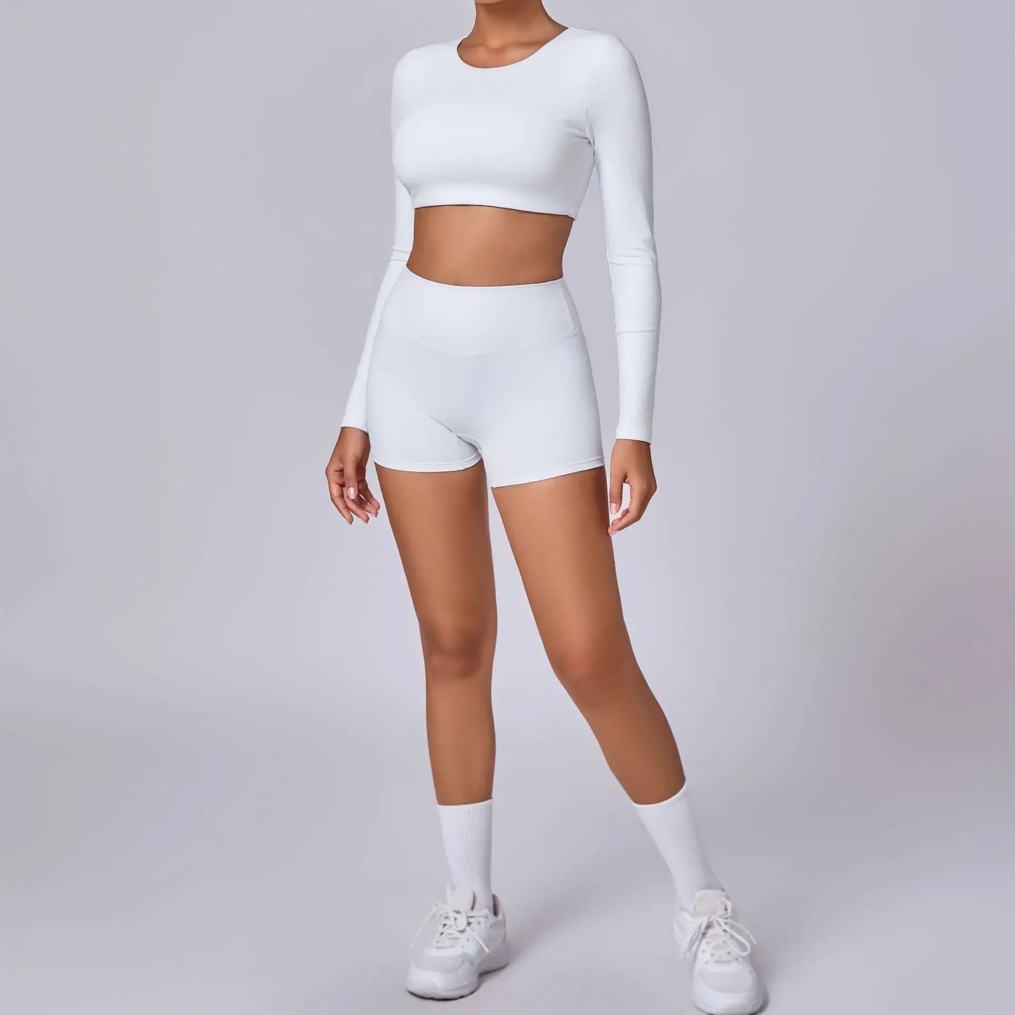 Crop Top Women Long Sleeve Tees 2026 Gym Shirt Padding Sports T-shirts Push Up Yoga Clothing Black White Blue Coffee Gray Navy