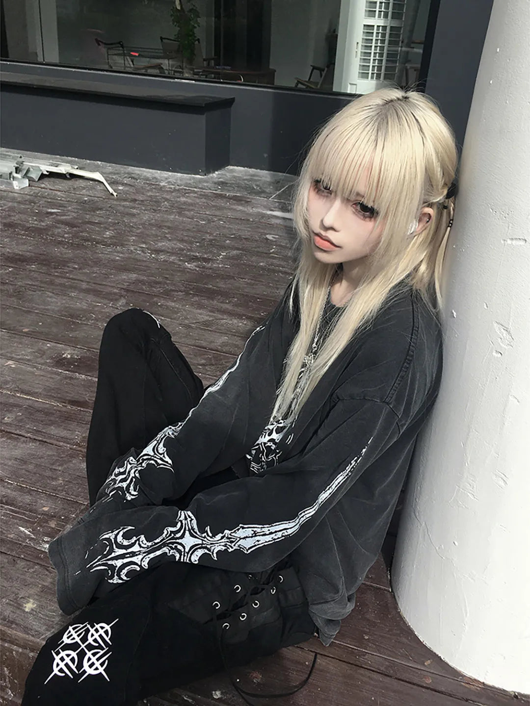 Women Grey Torn T-shirt Harajuku Korean Y2k Tees Top Vintage 90s Aesthetic Long Sleeve T-shirt 2000s Trashy Fashion Clothes