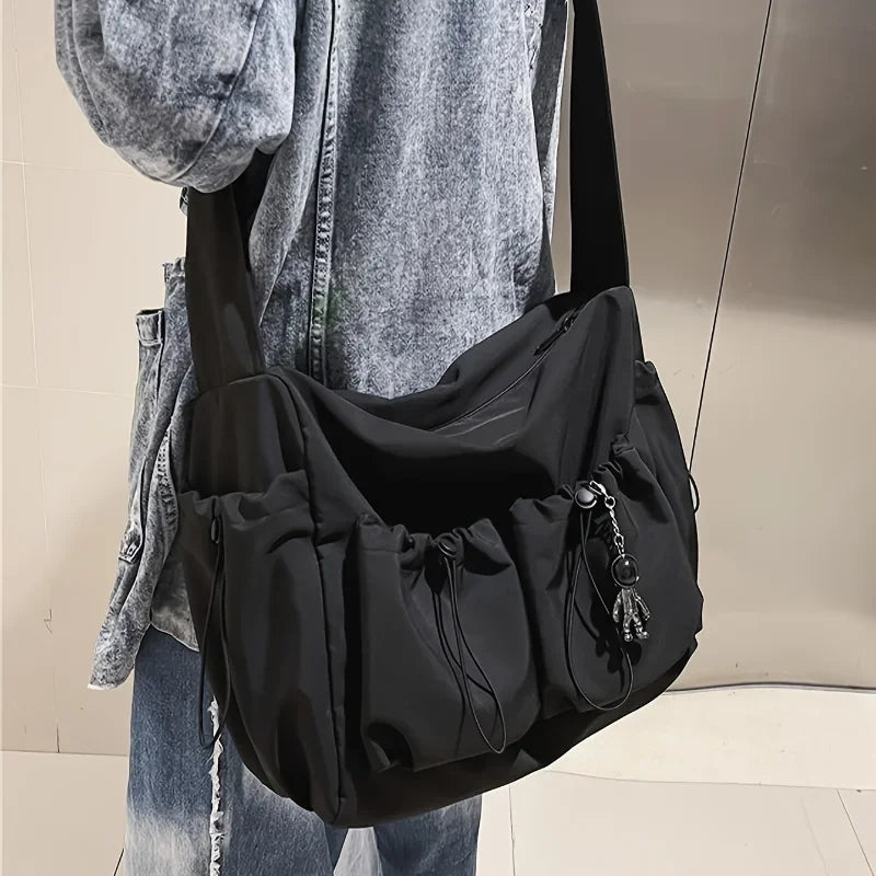 Fashionable Crossbody Bag with Drawstring Accent - Spacious & Secure Zipper - APEX RITUAL unisex bags