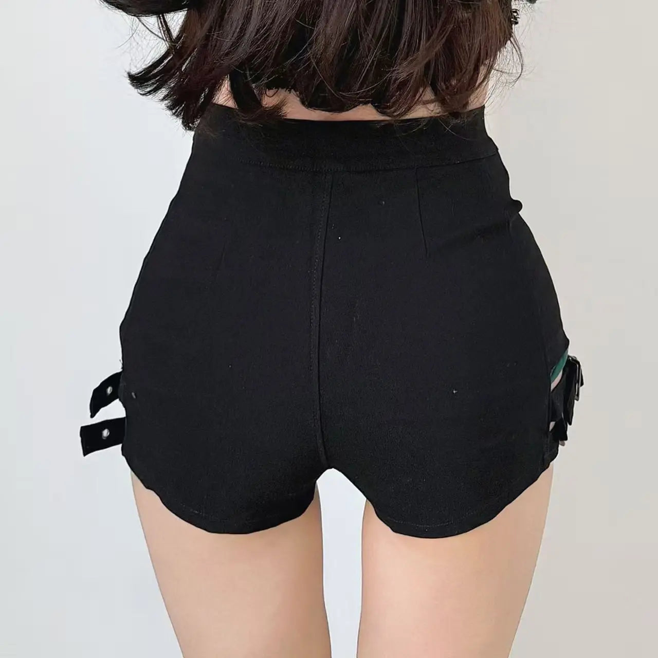High Waist Punk Style Denim Shorts Women's Jazz Dance Black Motorcycle Sexy Hot Pants Tight Fit Tube Top Steel Pole Dance Shorts