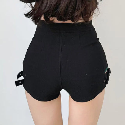 High Waist Punk Style Denim Shorts Women's Jazz Dance Black Motorcycle Sexy Hot Pants Tight Fit Tube Top Steel Pole Dance Shorts