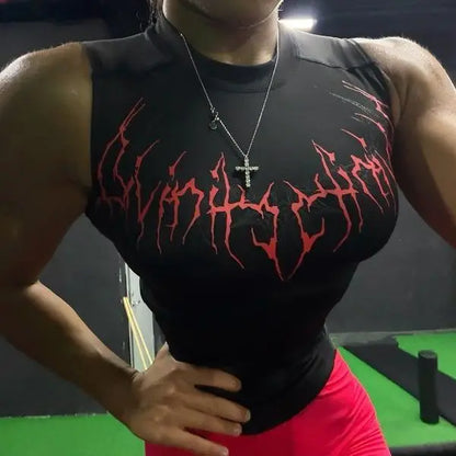 2026 New Gothic Style High Elastic Fitness Sports Sleeveless Printed Slimming Close-Fitting Vest Women's Summer Sportswear