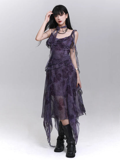Women's Purple Tie-Dye V-Neck Midi Dress