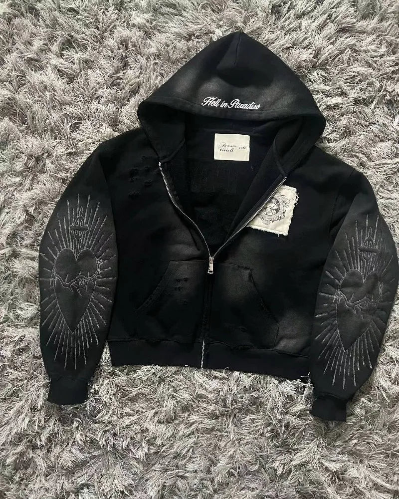 Apex Ritual Women's Zip Sweater – Y2K Embroidered Casual Sport Jacket