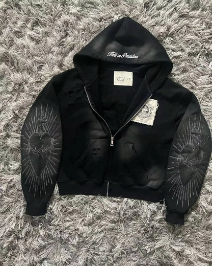 Apex Ritual Women's Zip Sweater – Y2K Embroidered Casual Sport Jacket