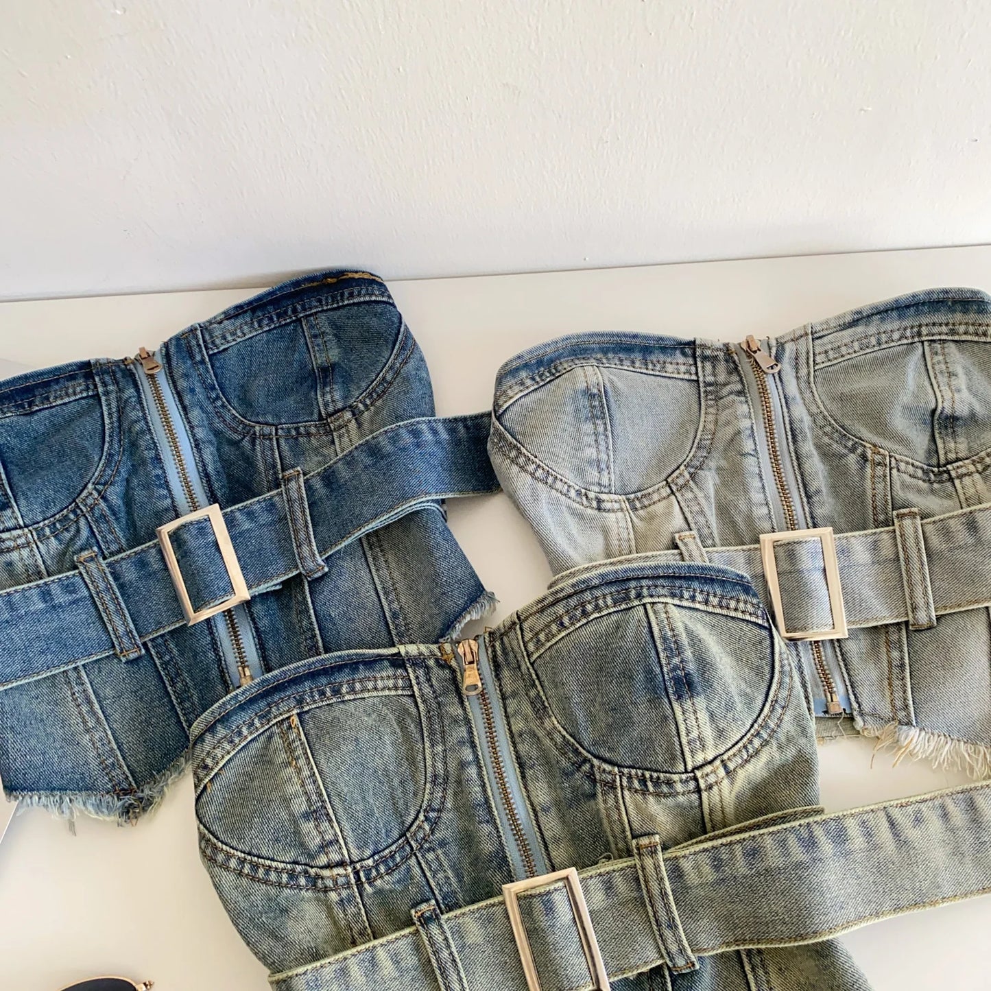 SINGREINY Vintage Denim Strapless Camis Backless Irregular Raw Hem Slim Distressed Crop Top Ladies Sashes Sexy Club Lingerie Top