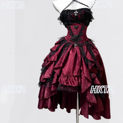 Women's Gothic Halter Lace Skirt Set