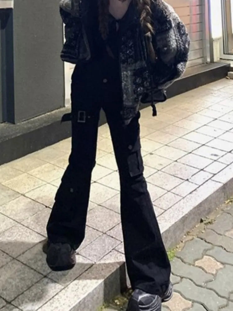 Aesthetic Dark Style Street Y2K Slim Fit Jeans Women's Vintage Sheath Gothic Pants High Waisted Hotsweet Black Denim Trouser