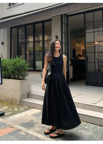 New Vintage Holiday Style Black Midi Dress Dresses for Women Clothing O Neck Office Lady Casual Pockets Women's Clothing