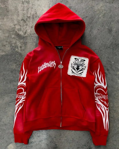 Y2K New Korean Version of College Style Spice Girl Zipper Hoodie Women Harajuku Casual Loose Fleece Thick Sweatshirt Punk Hoodie