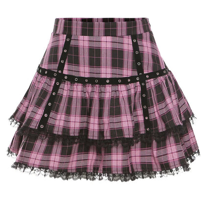 Women's Pink Plaid Gothic Mini Skirt