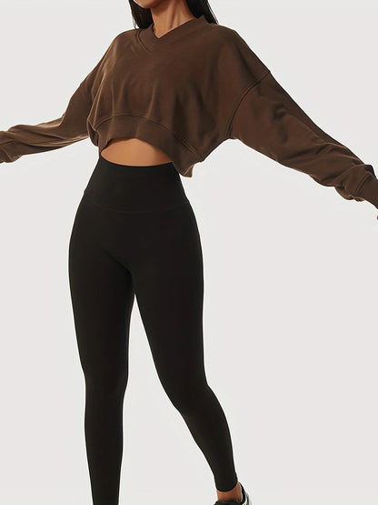 womens solid cropped long sleeve sweatshirts casual v neck pullover sports t shirts tops womens clothing