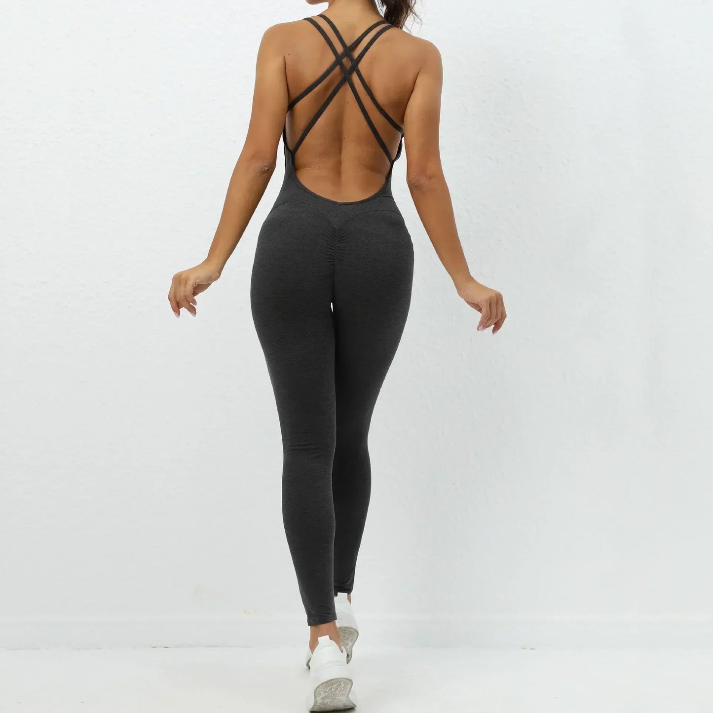 Women's Workout Slim Fit Ruched Black Jumpsuit