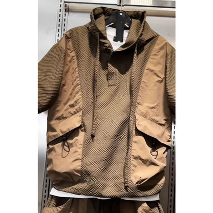Fashionable Workwear Breathable Quick-drying Sports Suit Men's Textured Casual Hooded Short-sleeved Shorts Two-piece Set
