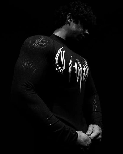 01-Men's Compression Long Sleeve Sports Shirt Workout Tops Gym Compression Breathable High Stretch