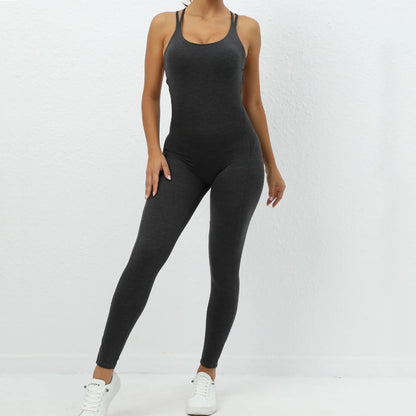 Women's Workout Slim Fit Ruched Black Jumpsuit