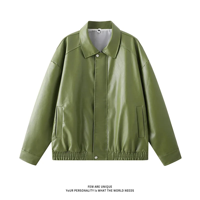 Youth Fashion Men Leather Jacket Casual Zipper Black Motorcycle Waterproof Windproof Pu Bomber Coat