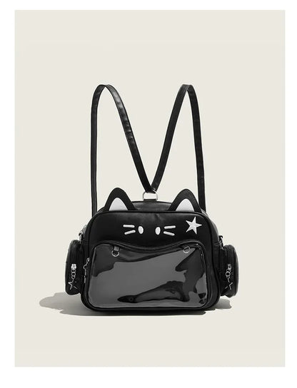 Women's Fashion Backpacks Y2K Korean Japan Kawaii Cat Ita Bag PU Cute Girls Transparent Pocket Aesthetic Shoulder Crossbody Bags