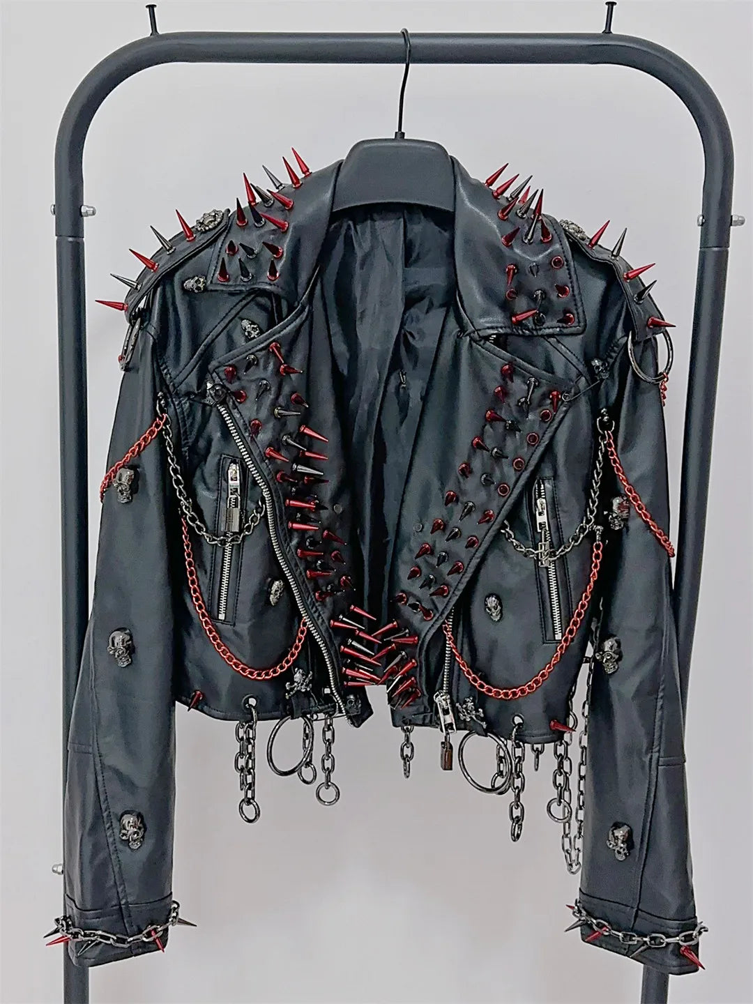 Women's Y2K Rivet Chain PU Leather Jacket
