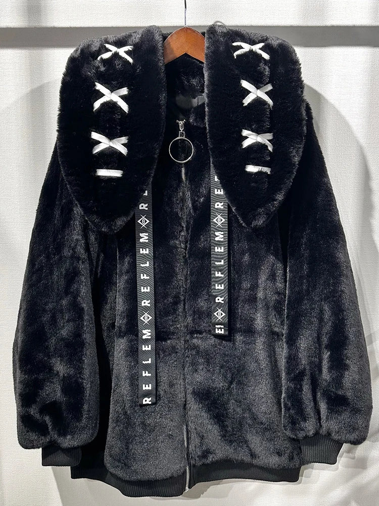 Women's White Faux Fur Bunny-Ear Coat
