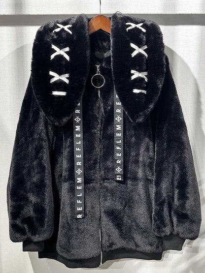 Women's White Faux Fur Bunny-Ear Coat