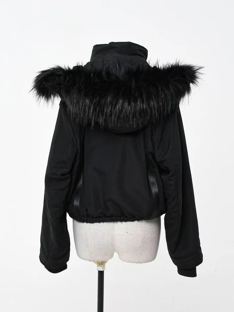 Subculture Gothic Dark Black Shorts Parkas Winter New 2025 Girls' Sweet Cool Fashion Punk Style Metal Button Hooded Coat Jacket