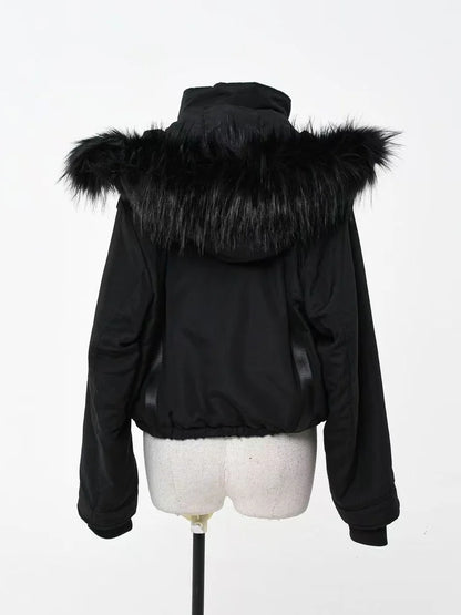 Subculture Gothic Dark Black Shorts Parkas Winter New 2025 Girls' Sweet Cool Fashion Punk Style Metal Button Hooded Coat Jacket